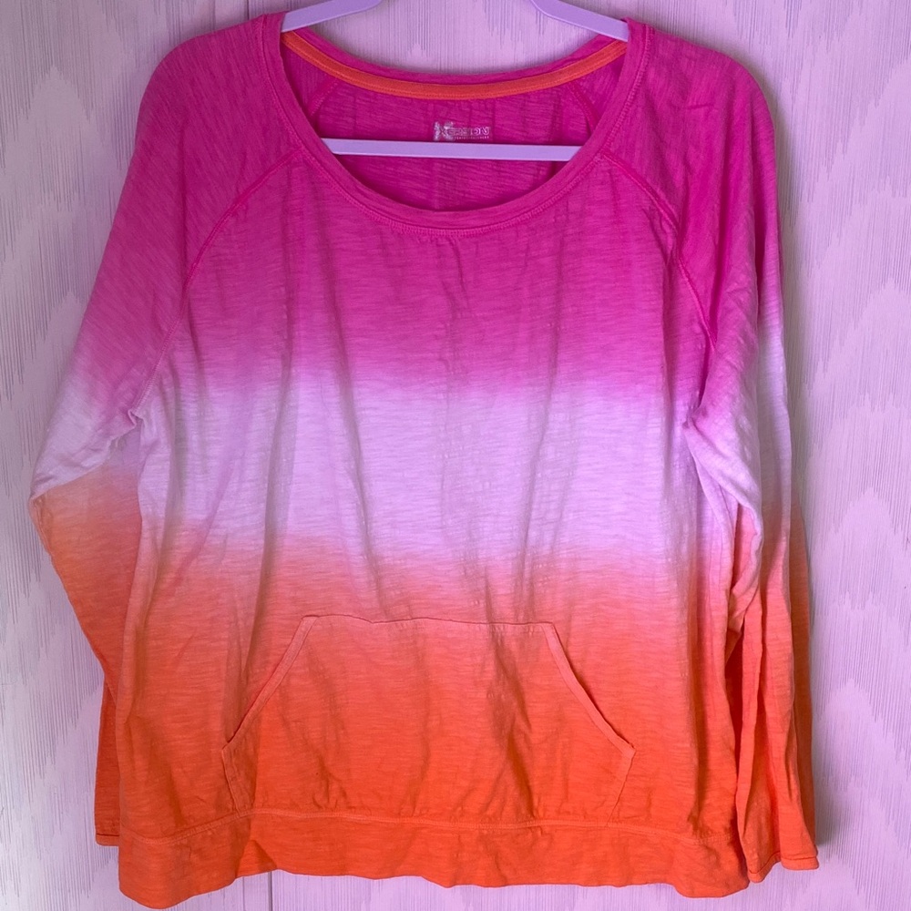 Xersion Vibrant Pink and Orange Ombre Long Sleeve Tee